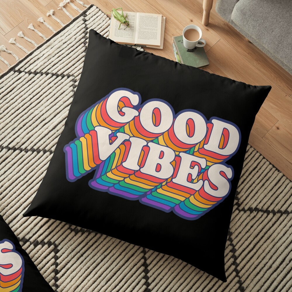 Good Vibes Rainbow Colors Floor Pillow