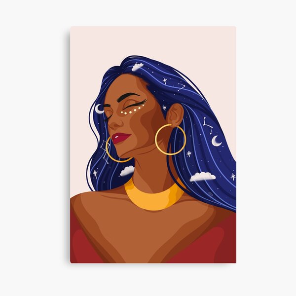 Elegant Sky at Night Hair with Moon and Star Constellation Canvas Print
