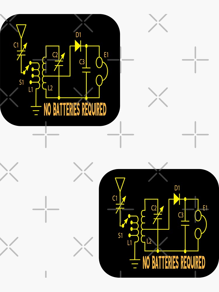 "HAM Radio No Batteries Required Crystal Radio Diagram" Sticker for