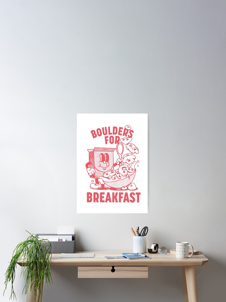 Thumbnail 2 of 3, Poster, Boulders for Breakfast - retro climbing cartoon designed and sold by KateAlice1994.