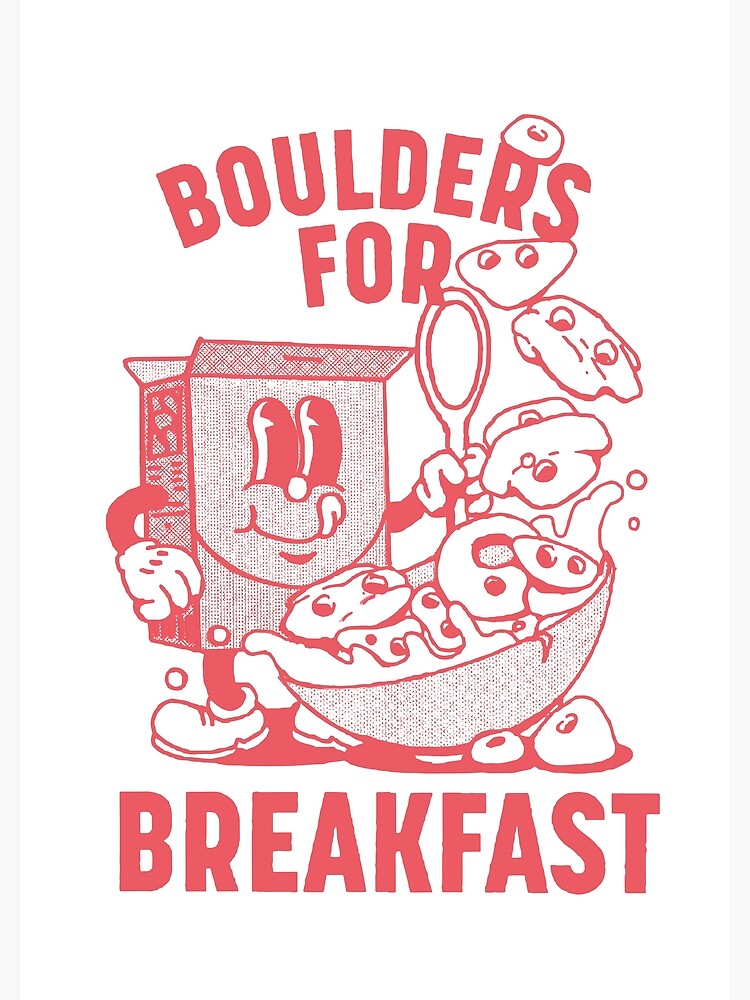 Thumbnail 3 of 3, Poster, Boulders for Breakfast - retro climbing cartoon designed and sold by KateAlice1994.