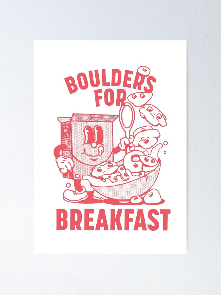 Thumbnail 1 of 3, Poster, Boulders for Breakfast - retro climbing cartoon designed and sold by KateAlice1994.