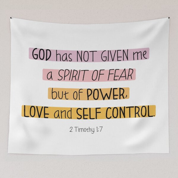 Item preview, not spirit of fear but of power love and self control 2 Timothy 1:7 purple yellow designed and sold by AmeliasArtistry.