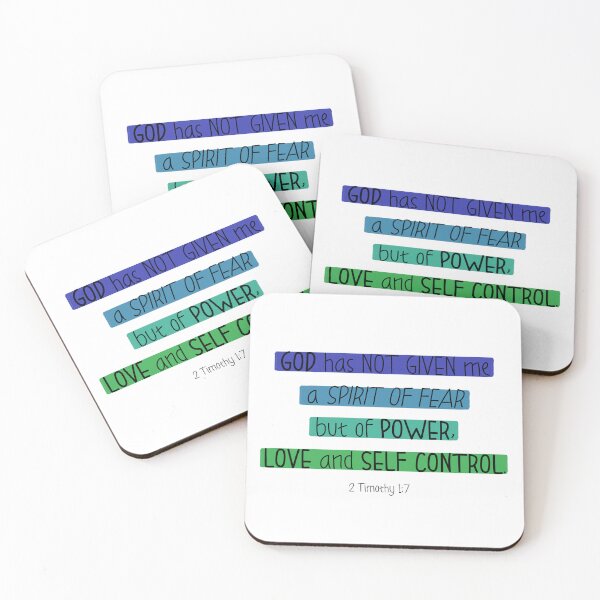 Item preview, not spirit of fear but of power love and self control 2 Timothy 1:7 blue green designed and sold by AmeliasArtistry.