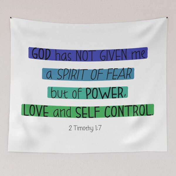 Item preview, not spirit of fear but of power love and self control 2 Timothy 1:7 blue green designed and sold by AmeliasArtistry.