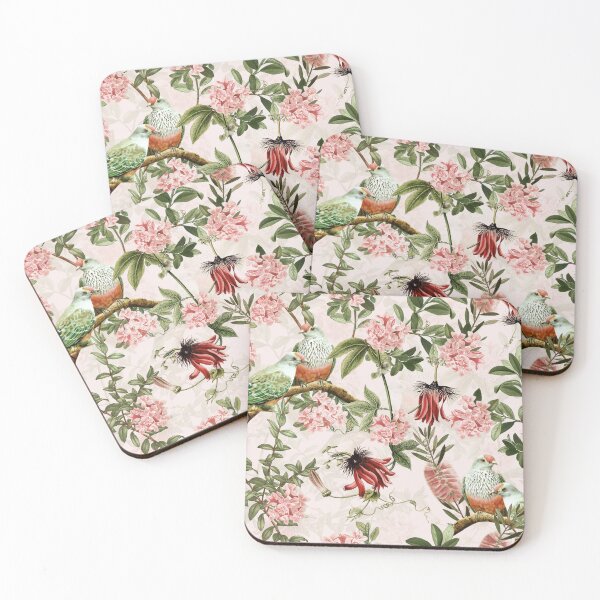 Item preview,  Vintage Tropical Birds And Passionflowers Jungle Botanical Garden blush pink Nightgarden designed and sold by UtArt.