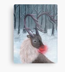 Realistic Rudolph Reindeer Acrylic Christmas Painting Metal Print