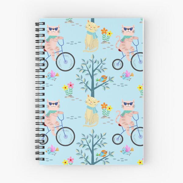 Item preview, Lindo gato de dibujos animados montando bicicleta con árboles y flores de patrones sin fisuras designed and sold by Stephen Scharf.