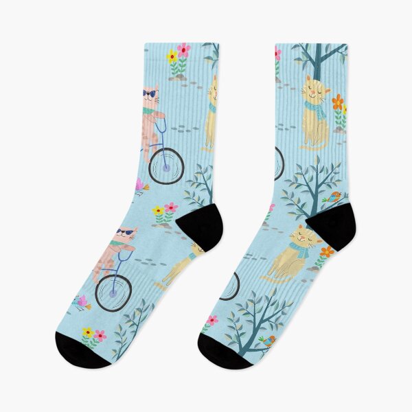 Item preview, Cute Cartoon Cat Riding Bicycle With Trees and Flowers Seamless Pattern designed and sold by Stephen Scharf.