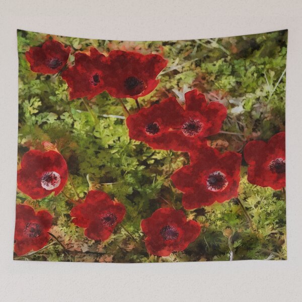 Item preview, Red Wild Anemone Flowers Abstract Art designed and sold by taiche.