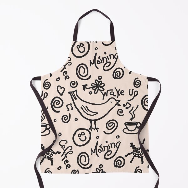 Item preview, Wake Up Morning Coffee, Breakfast, Singing Bird, Sunshine, Smile Face, Playful Funny Black and WhitePattern designed and sold by Angela Dow.