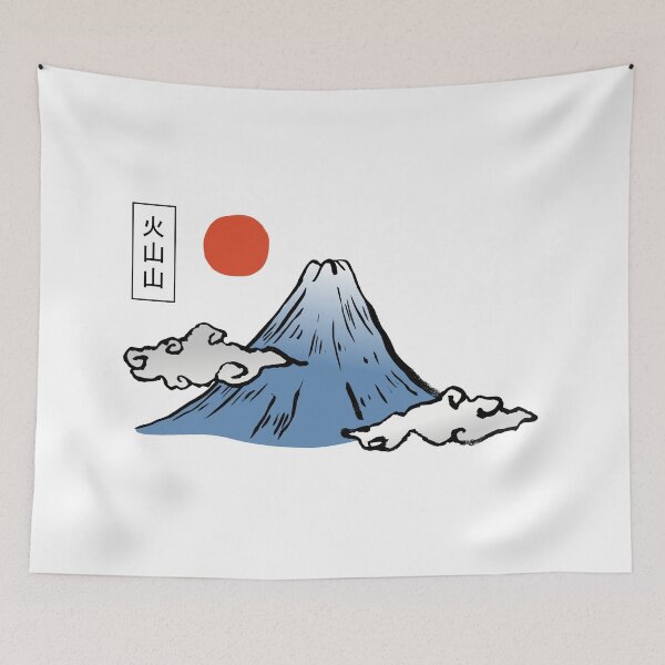 Item preview, Japanese style hand drawn volcanic mountain designed and sold by whyNautDesigns.