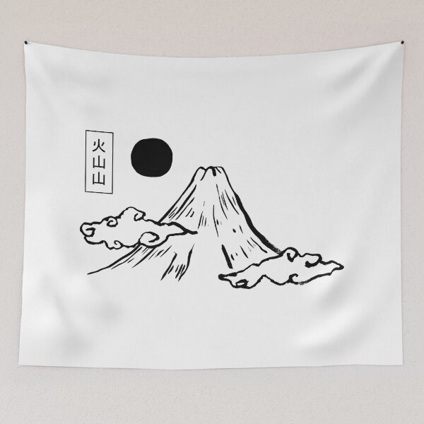Item preview, Japanese style hand drawn volcanic mountain designed and sold by whyNautDesigns.