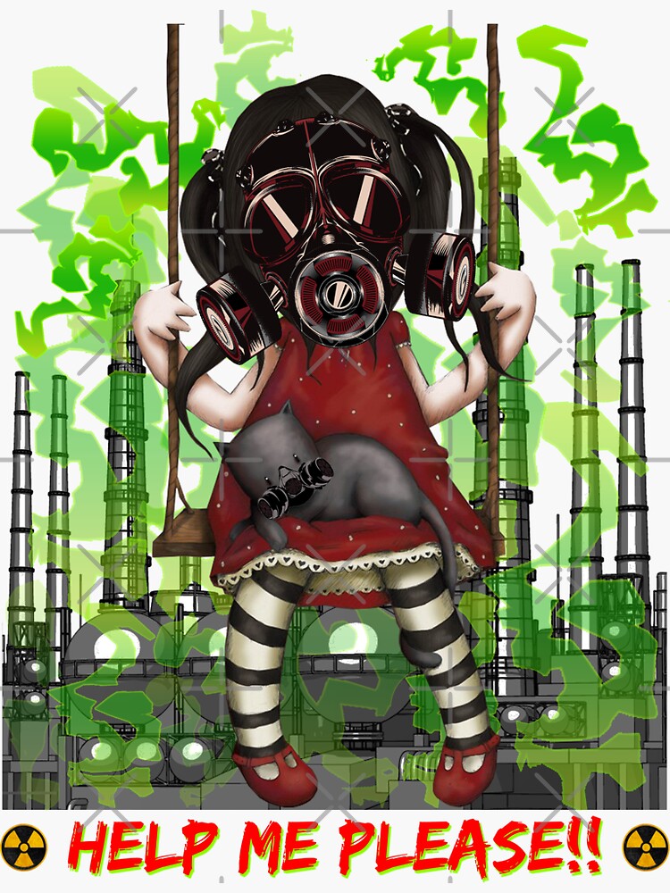 "Gas Mask Girl, Help me please, No Line, (W)" Sticker for Sale by