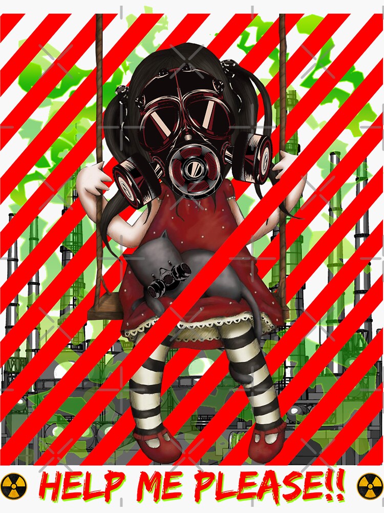 "Gas Mask Girl, Help me please, (W)" Sticker for Sale by Vaccine1900