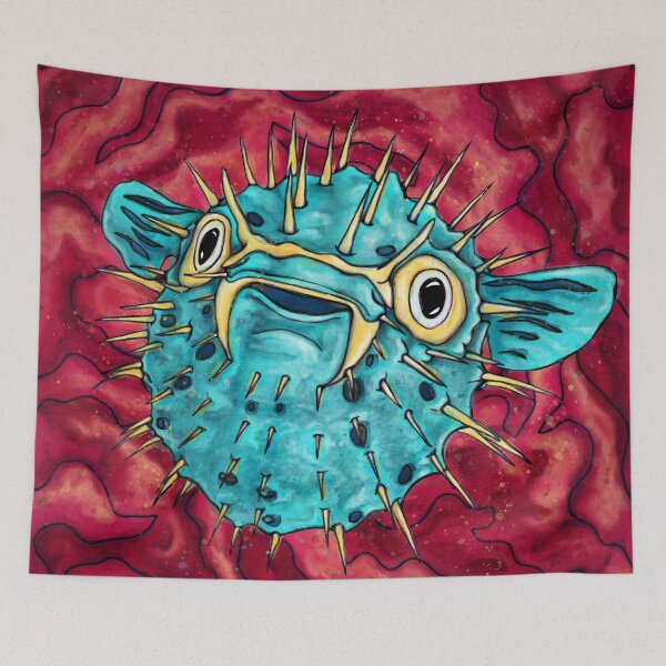 Item preview, Cartoon porcupinefish painting, colorful cute fugu fish designed and sold by NadiaChevrel.