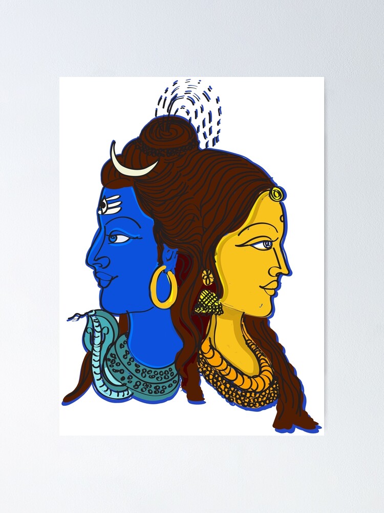 Indian god lord Shiva Parvati with their son Lord Ganesha, beautiful black  and white clip art