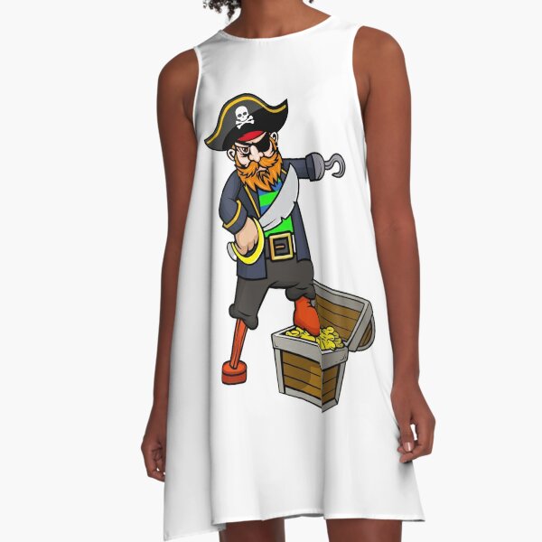 Pirate With Peg Leg, Hook, Eye Patch, Sword, & Treasure Chest  A