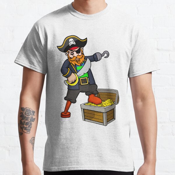 Pirate With Peg Leg, Hook, Eye Patch, Sword, & Treasure Chest  Essential T- Shirt for Sale by CreativeCranium