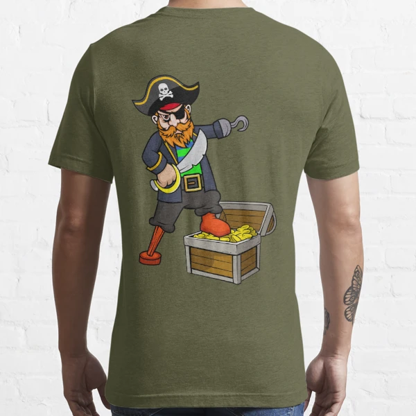 Pirate With Peg Leg, Hook, Eye Patch, Sword, & Treasure Chest  Essential T- Shirt for Sale by CreativeCranium