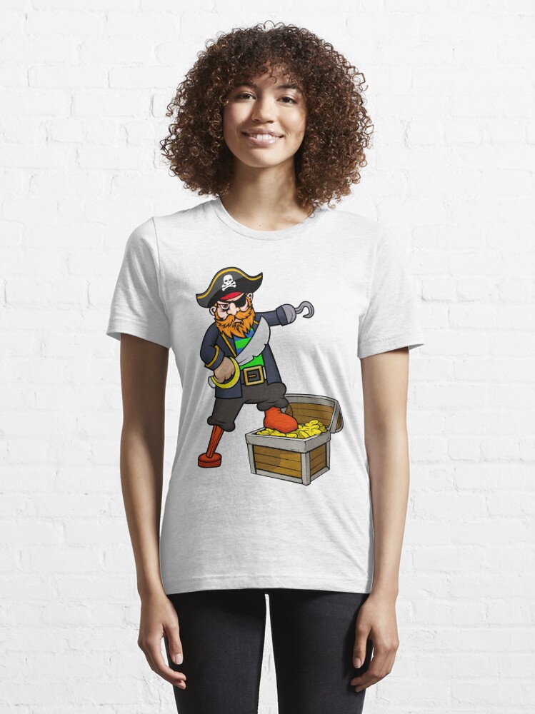 Pirate With Peg Leg, Hook, Eye Patch, Sword, & Treasure Chest  Essential  T-Shirt for Sale by CreativeCranium