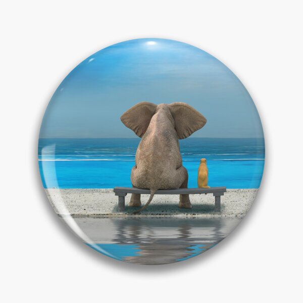 Item preview, elephant and dog sitting on sandy beach designed and sold by Mike Kiev art.