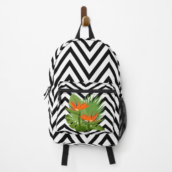 Item preview, TROPICAL EXOTIC ORANGE FLOWERS BIRD OF PARADISE WITH BLACK AND WHITE CHEVRON BACKGROUND designed and sold by GypsyMagic.