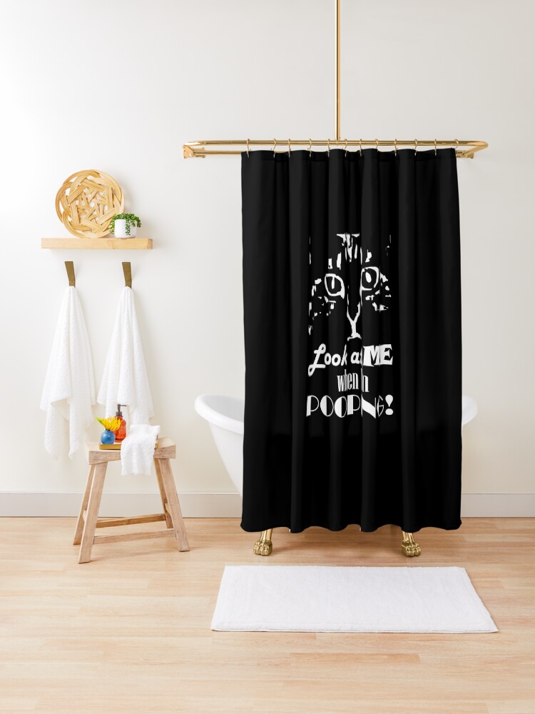 Thumbnail 1 of 5, Shower Curtain, Look at me when I'm pooping! Inverted designed and sold by Pooping-Cat.