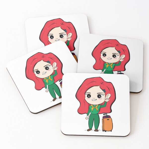 Item preview, Red Hair Girl Dressed In Green With Suitcase Waving designed and sold by CreativeCranium.