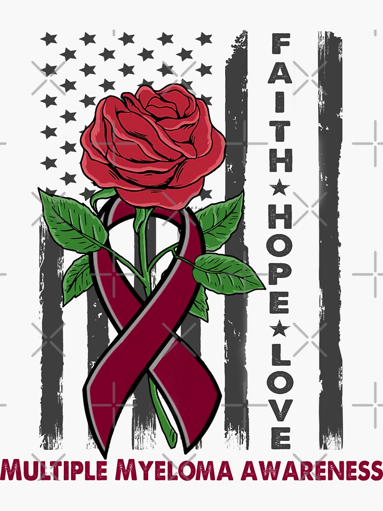 "Faith Hope Love Multiple Myeloma Awareness American Flag" Sticker for