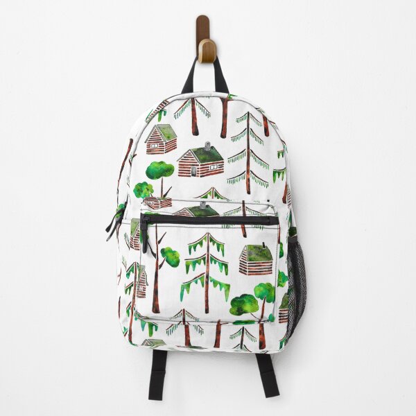 Item preview, Tall Trees, Tiny Cabins Watercolor Pattern designed and sold by GrousyGirl.