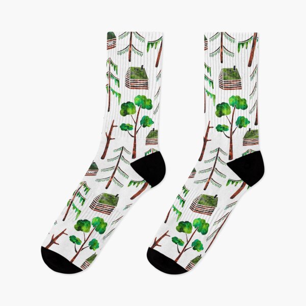 Item preview, Tall Trees, Tiny Cabins Watercolor Pattern designed and sold by GrousyGirl.