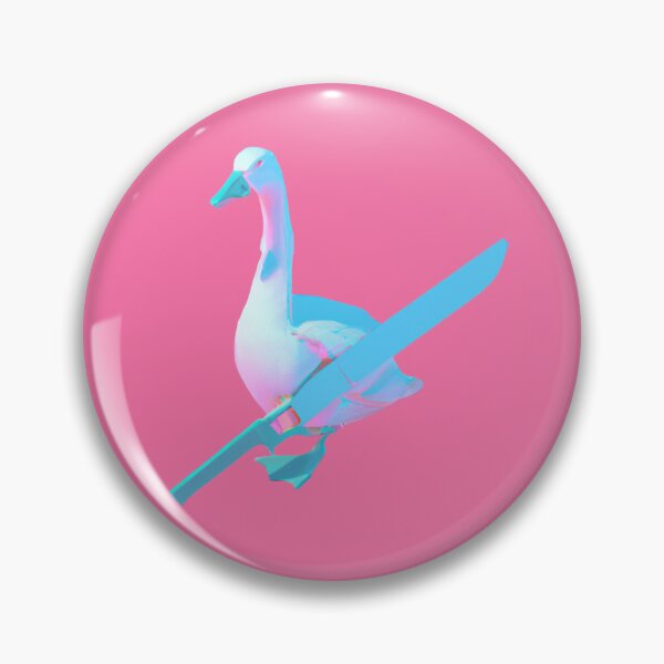 Item preview, a goose holding a knife, in the vaporwave style of the 90s, 3d rendered, pastel color palette designed and sold by wavelengthss.