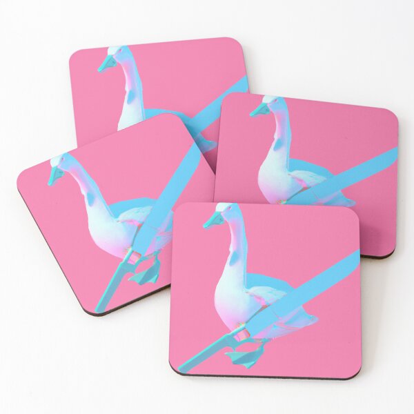 Item preview, a goose holding a knife, in the vaporwave style of the 90s, 3d rendered, pastel color palette designed and sold by wavelengthss.