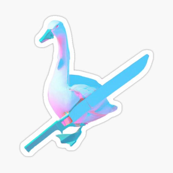 Aperçu de l'œuvre une oie tenant un couteau, dans le style vaporwave des années 90, rendu 3d, palette de couleurs pastel créée et vendue par wavelengthss.
