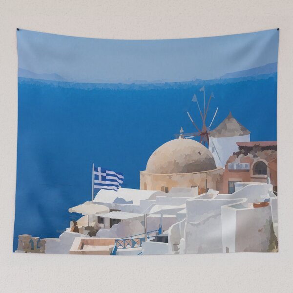 Item preview, Village of Santorini - Watercolour style designed and sold by WWWC2288.