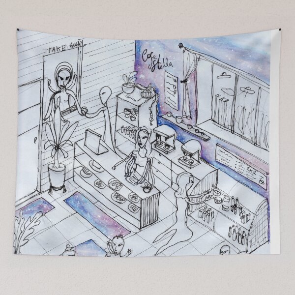 Item preview, Stellar Café - Ufos having coffee designed and sold by Cat-Art-Sis.