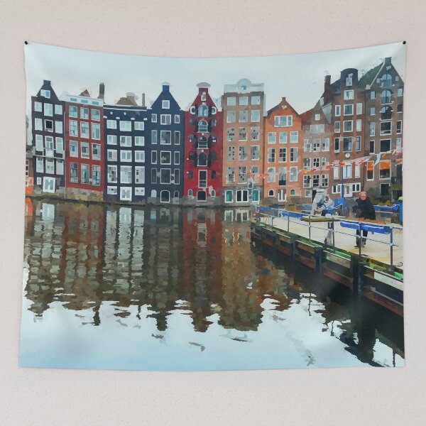 Item preview, Houses Overlooking Dutch Marina - Watercolour Style designed and sold by WWWC2288.