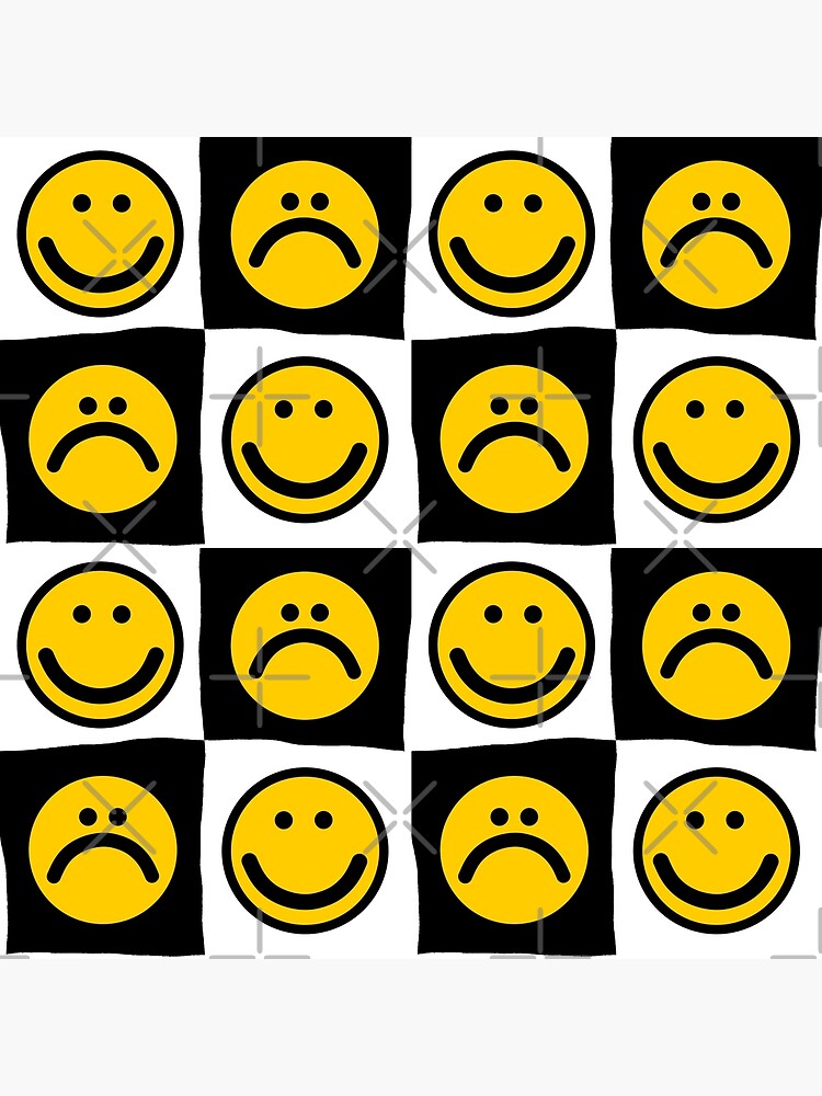 yellow-happy-and-sad-face-black-and-white-checkerboard-pattern-art-board-print-for-sale-by-amylydesign-redbubble for Free Printable Happy And Sad Faces Yellow Happy and Sad Face , Black and White , Checkerboard Pattern