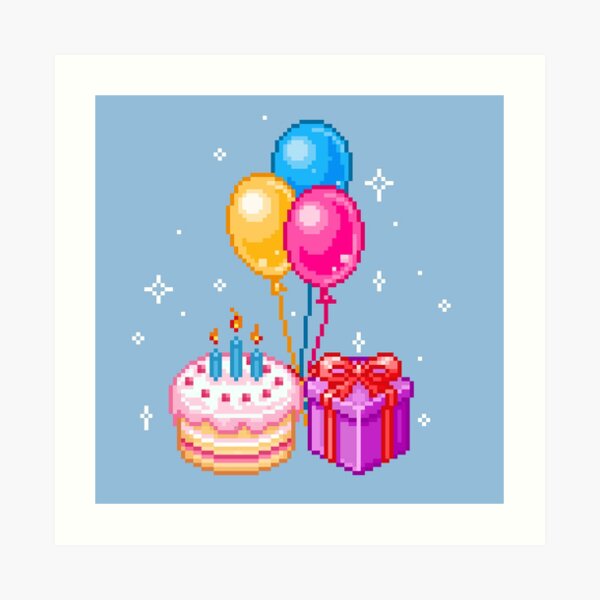 Impression Artistique Pixel Art Joyeux Anniversaire Par Maicakes Redbubble