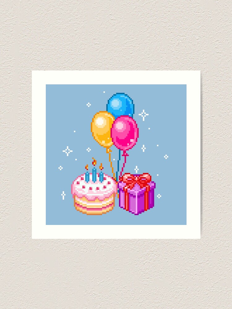 Impression Artistique Pixel Art Joyeux Anniversaire Par Maicakes Redbubble