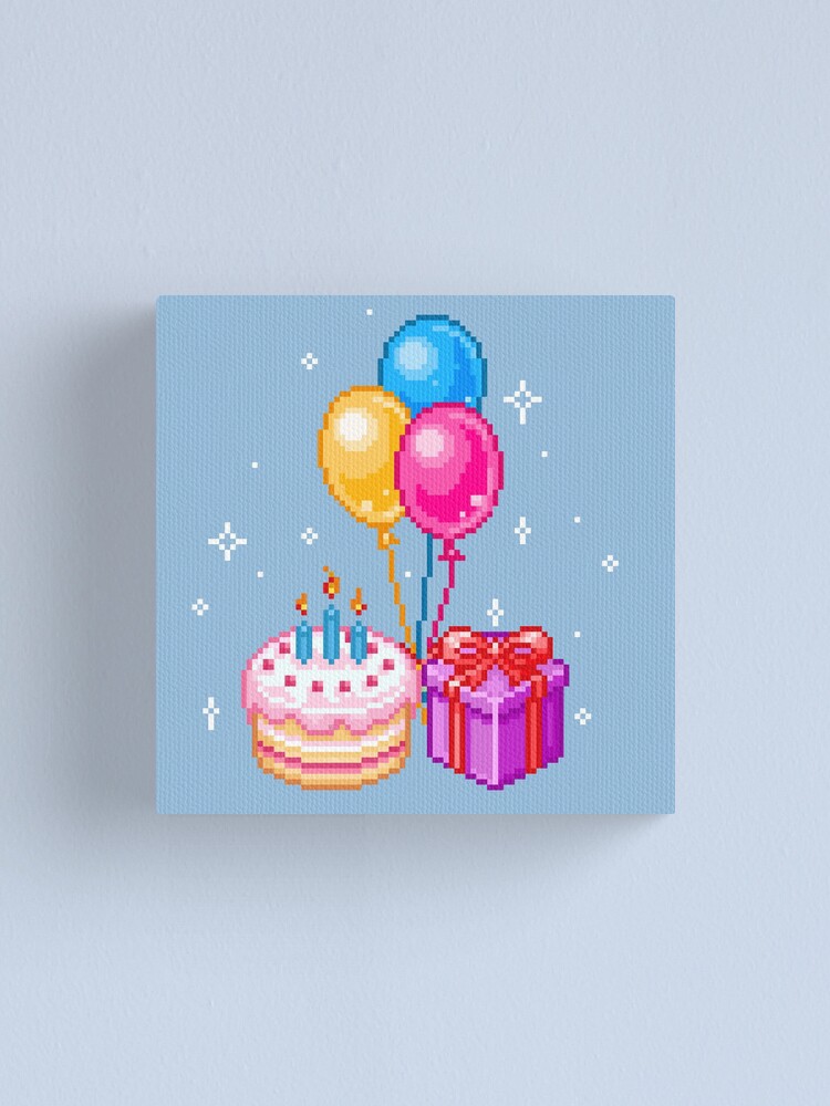 Impression Sur Toile Pixel Art Joyeux Anniversaire Par Maicakes Redbubble