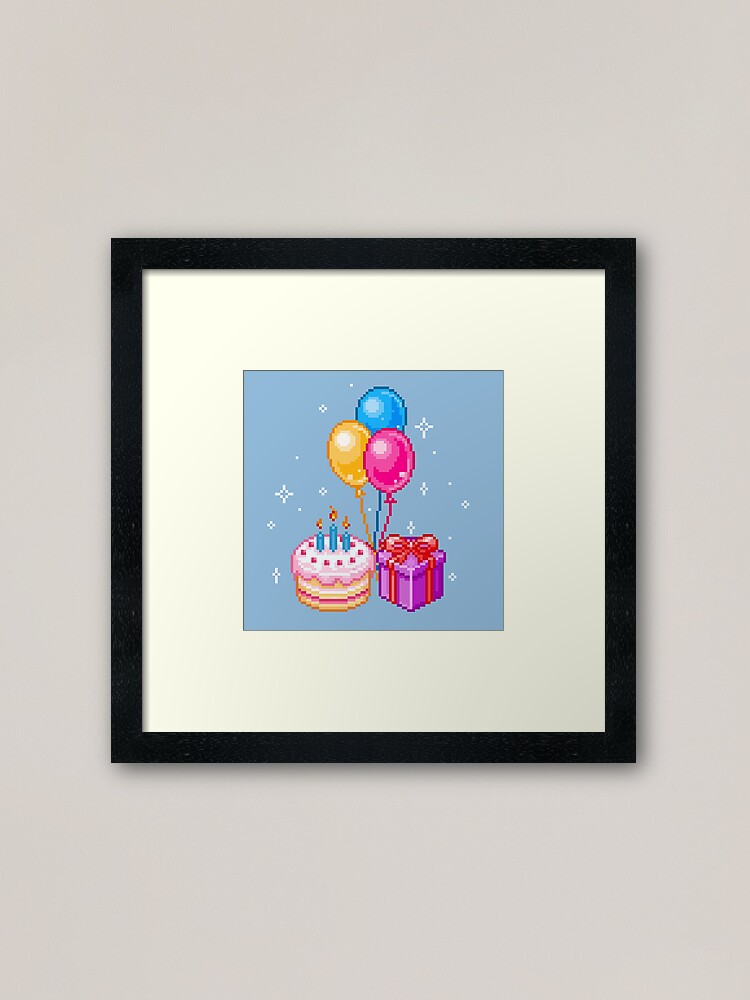 Impression Encadree Pixel Art Joyeux Anniversaire Par Maicakes Redbubble