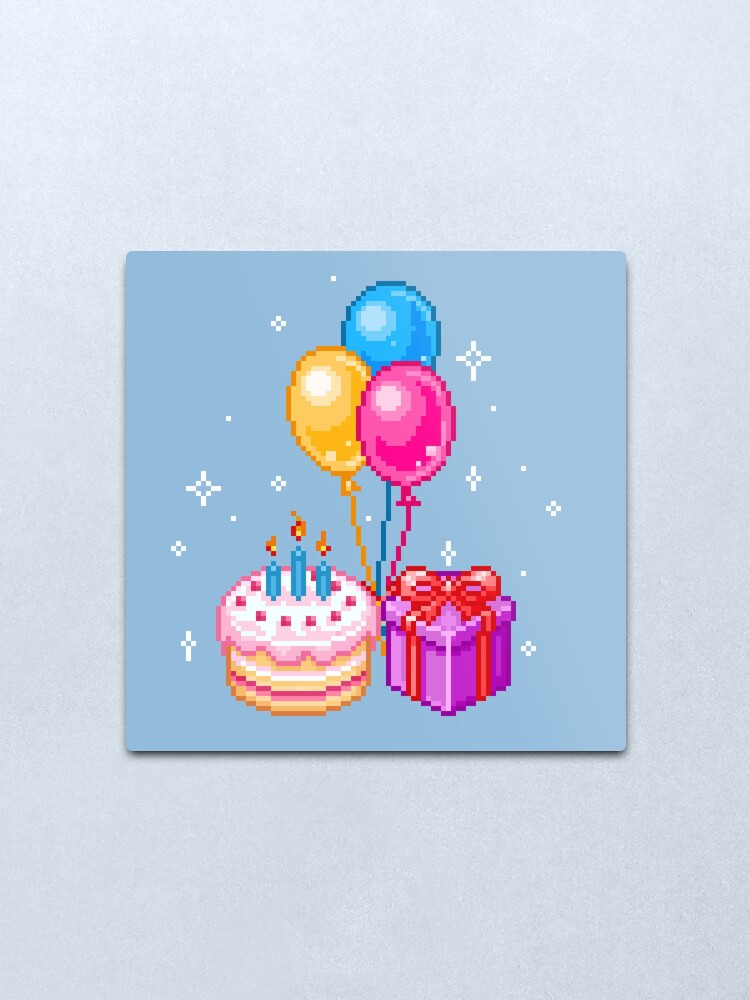 Pixel Art Happy Birthday Metal Print By Maicakes Redbubble