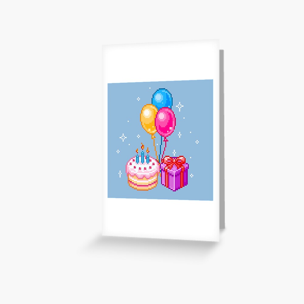 Pixel Art Happy Birthday Greeting Card By Maicakes Redbubble