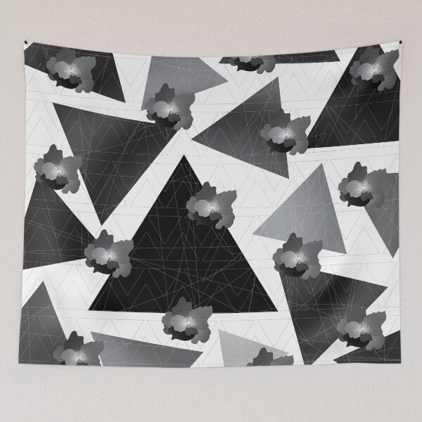 Item preview, geometric flowers - black peonies - triangles designed and sold by tangerinedusk.