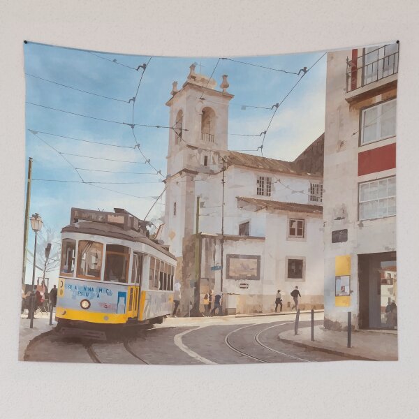 Item preview, Lisbon Tram Through The Streets - Watercolour Style designed and sold by WWWC2288.