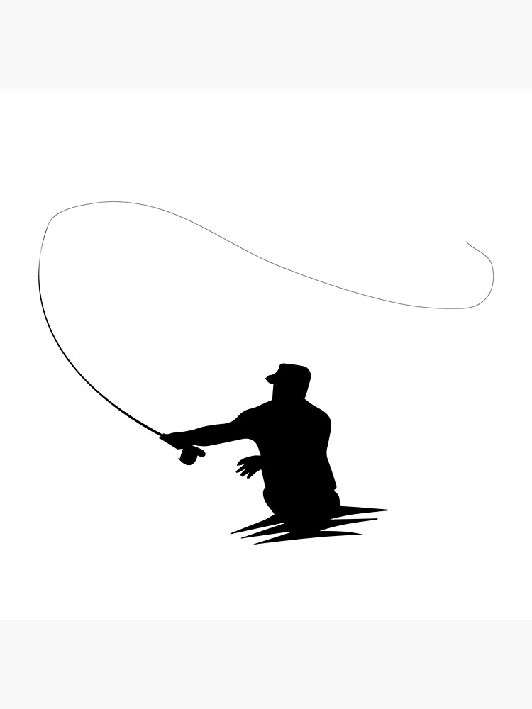 Fly fisherman fishing.clip art black fishing on white background Poster  for Sale by paolboa