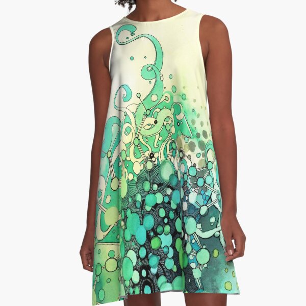 Visible Connections - Watercolor and Pen Art A-Line Dress