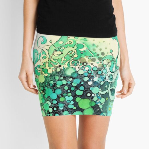 Visible Connections - Watercolor and Pen Art Mini Skirt